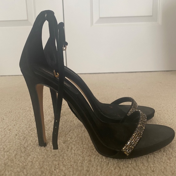 Zara Black scrappy heel sandal with crystals, size 7 or 37 - Picture 2 of 4